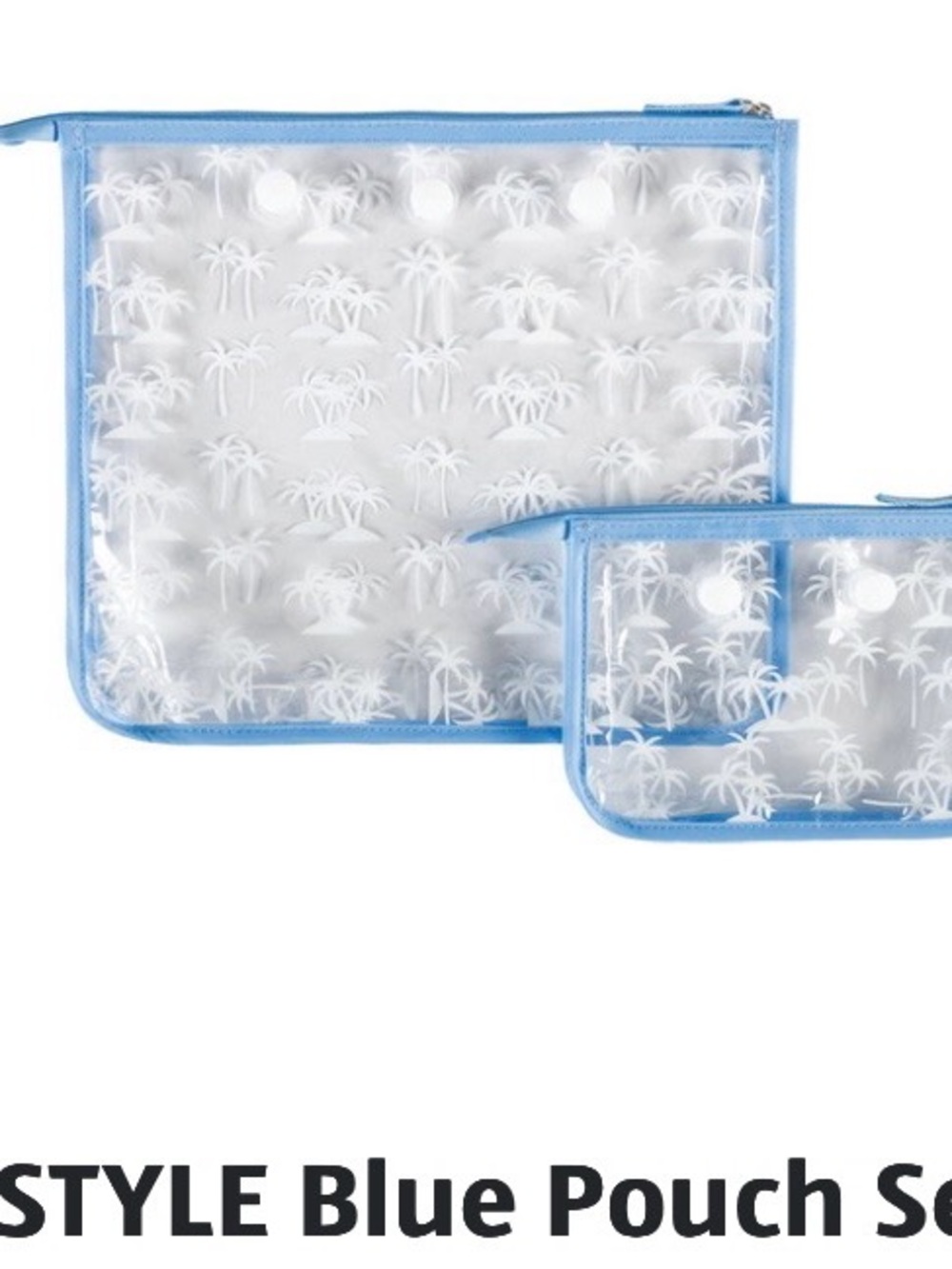 Clear Blue Palm-Print Cosmetic Pouch Set